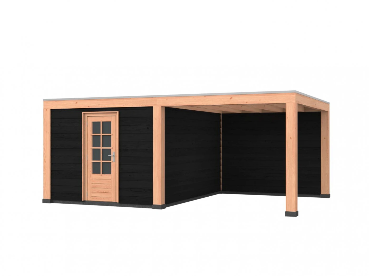 Douglas overkapping, 600 x 400, met achterwand en schuur, Westwood Robuust zwart - Afbeelding 1